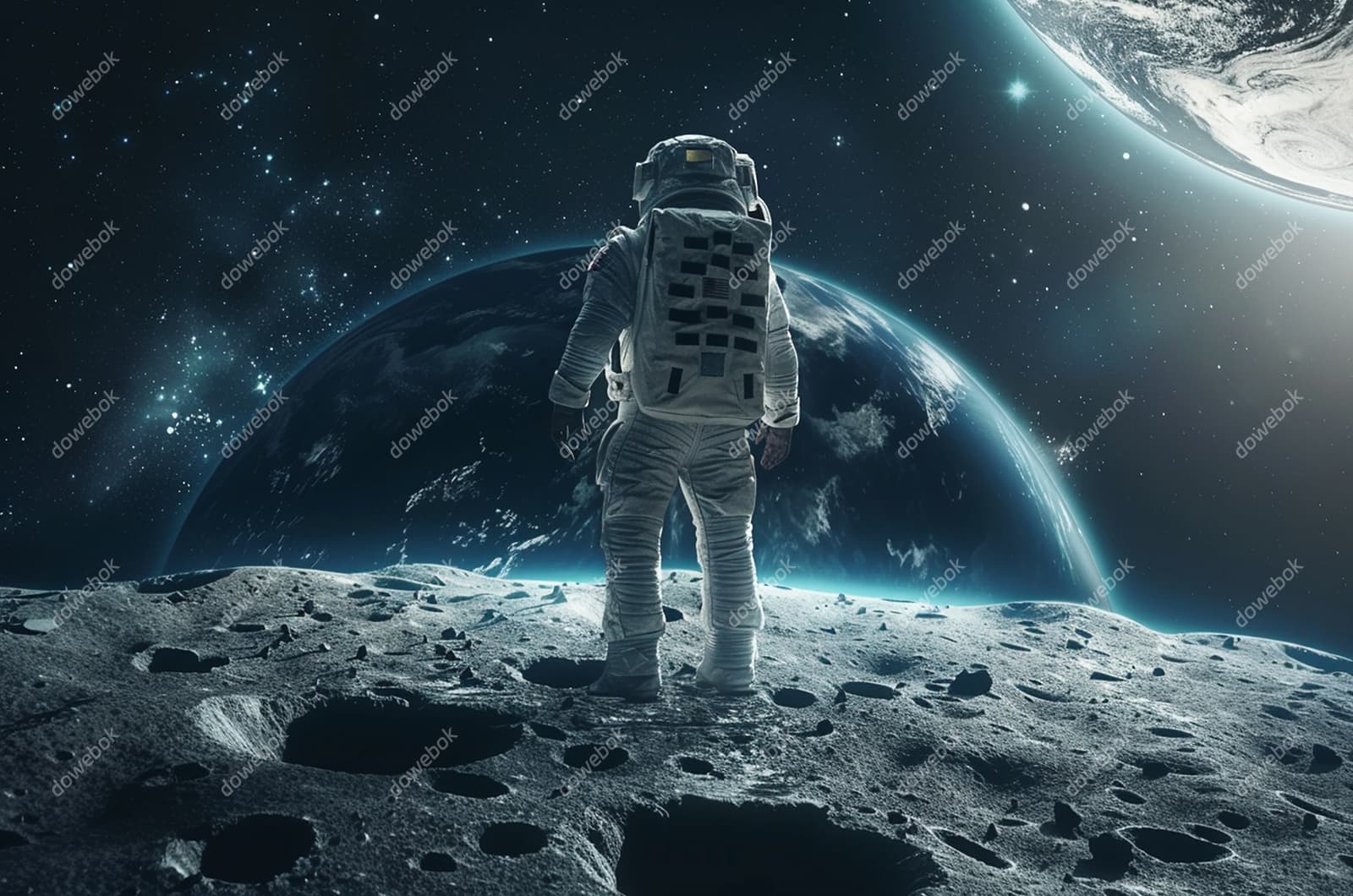 在月球上遥望地球的宇航员图片素材(JPG)
