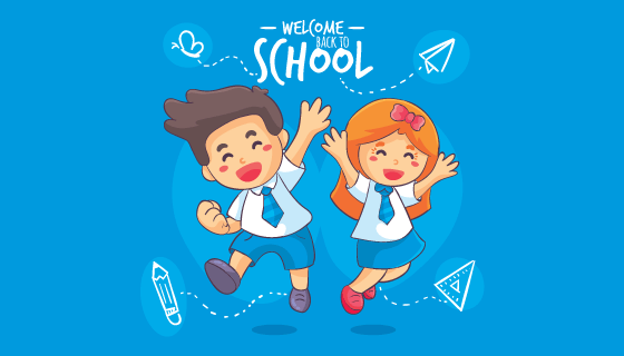 孩子们开心返校矢量素材(EPS/AI)