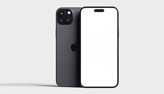 白色桌面壁纸的 iPhone 15 手机模型素材(PSD)