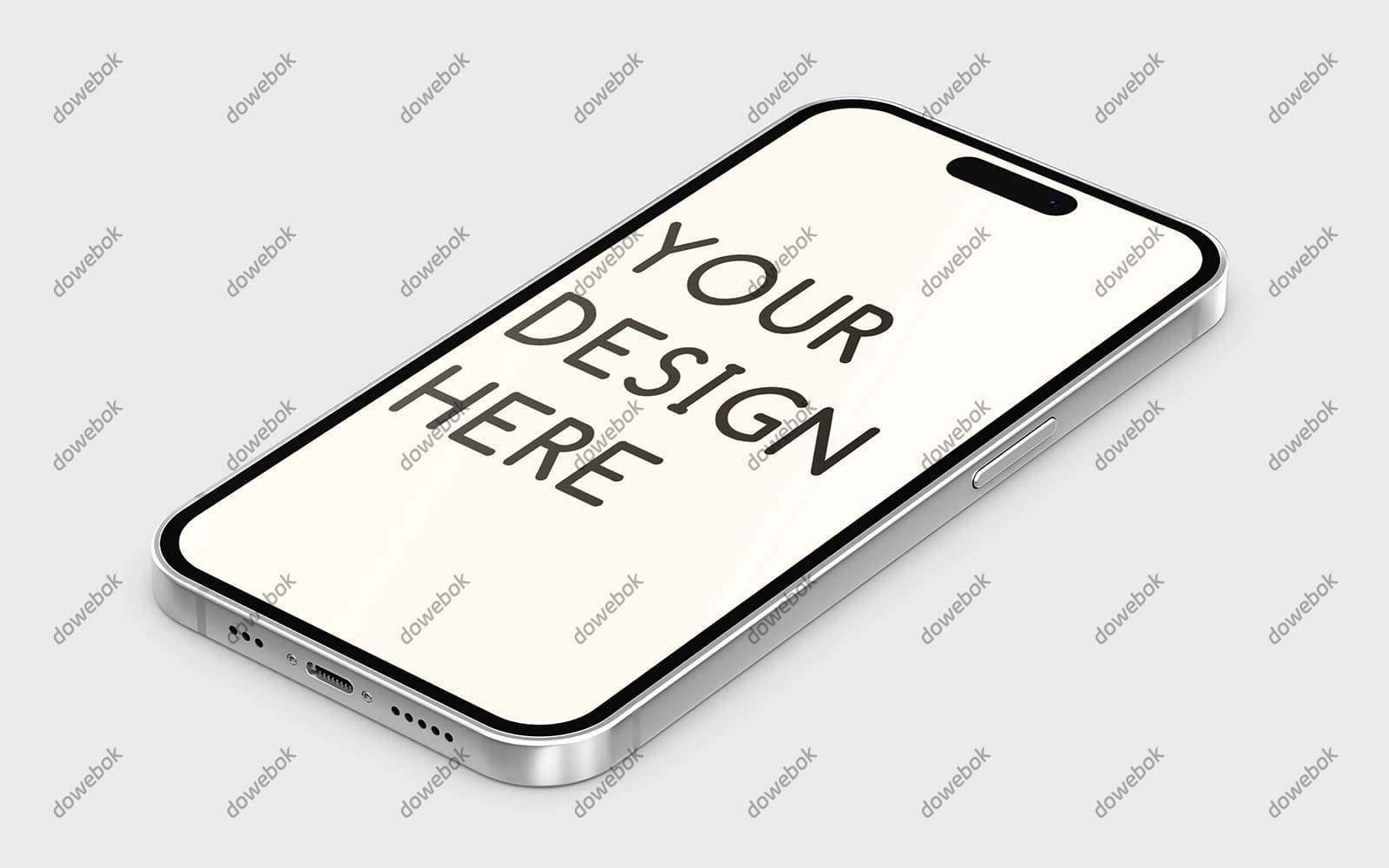 平躺着的 iPhone 14/15 Pro Max 手机模型素材(PSD)