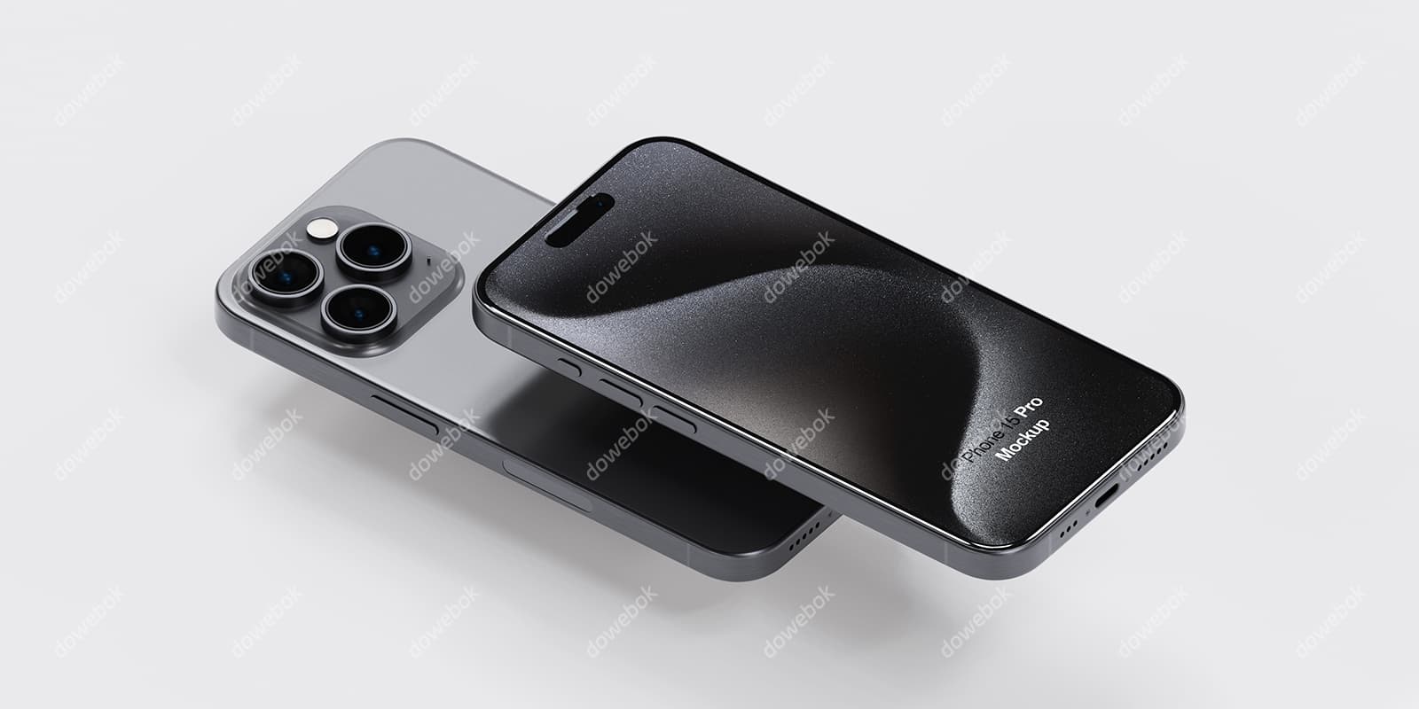 平放着的黑色钛金属 iPhone 15 Pro Max 手机素材(PSD)