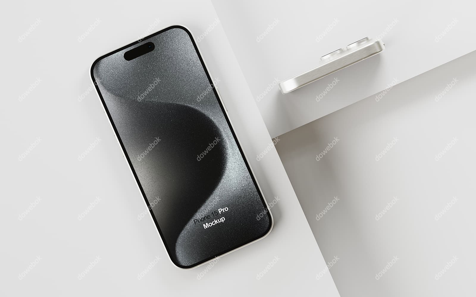 白色钛金属 iPhone 15 Pro Max 手机素材(PSD)