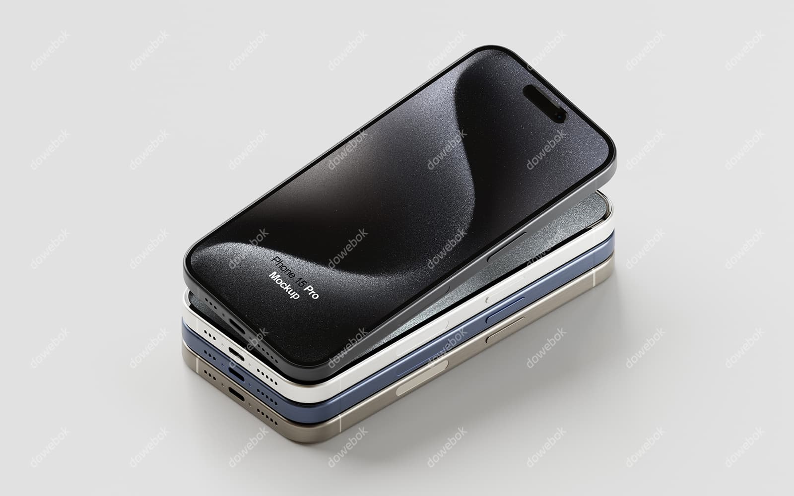 四台不同颜色的 iPhone 15 Pro Max 手机素材(PSD)