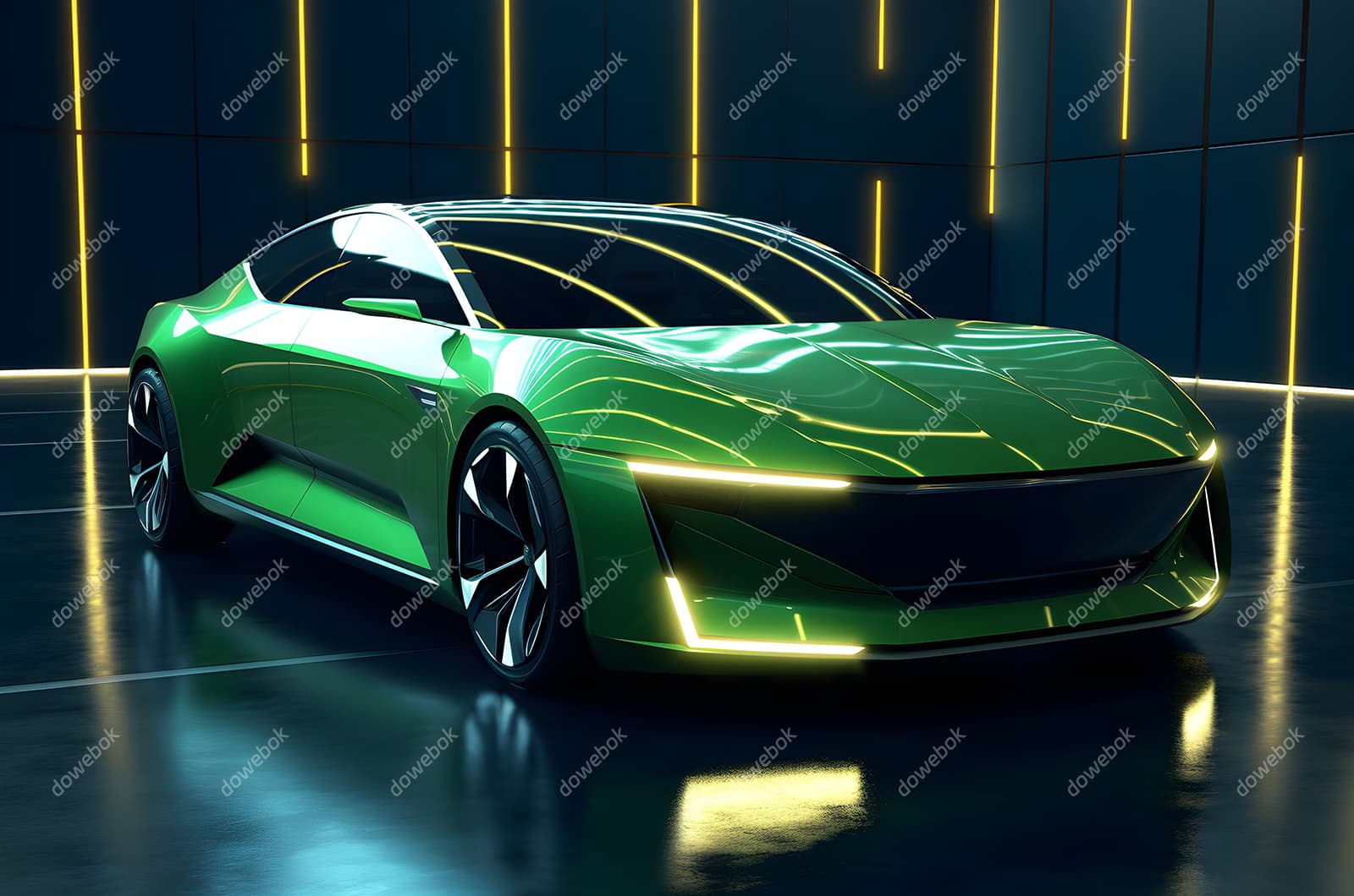 富有科技感的绿色未来汽车图片素材(JPG)