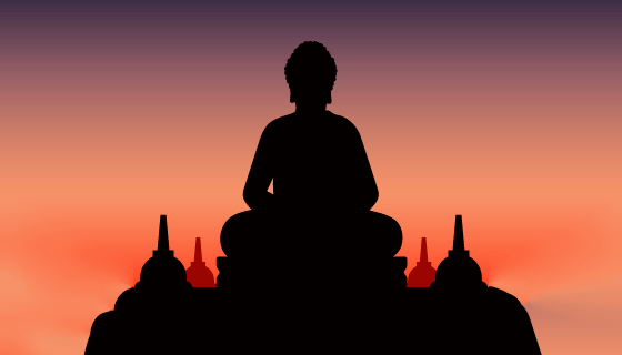 佛像夕阳剪影矢量素材(EPS/AI)