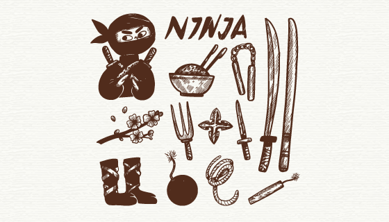 手绘忍者元素矢量素材(EPS/AI/PNG)