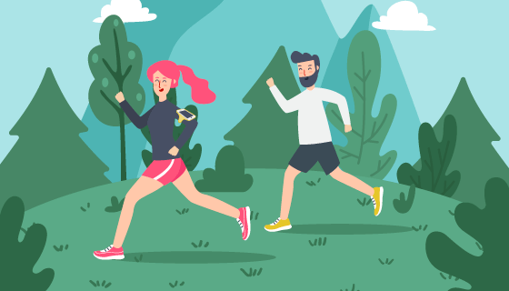 男子和女子户外跑步矢量素材(EPS/AI)