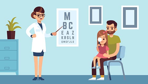 爸爸带着女儿在医院检查视力矢量素材(EPS)