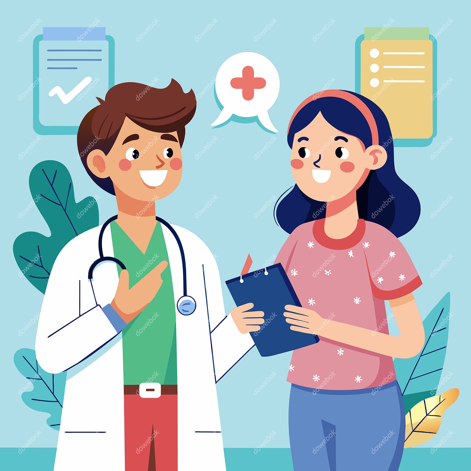 一位医生和一位女患者交谈矢量素材(EPS)