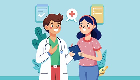 一位医生和一位女患者交谈矢量素材(EPS)