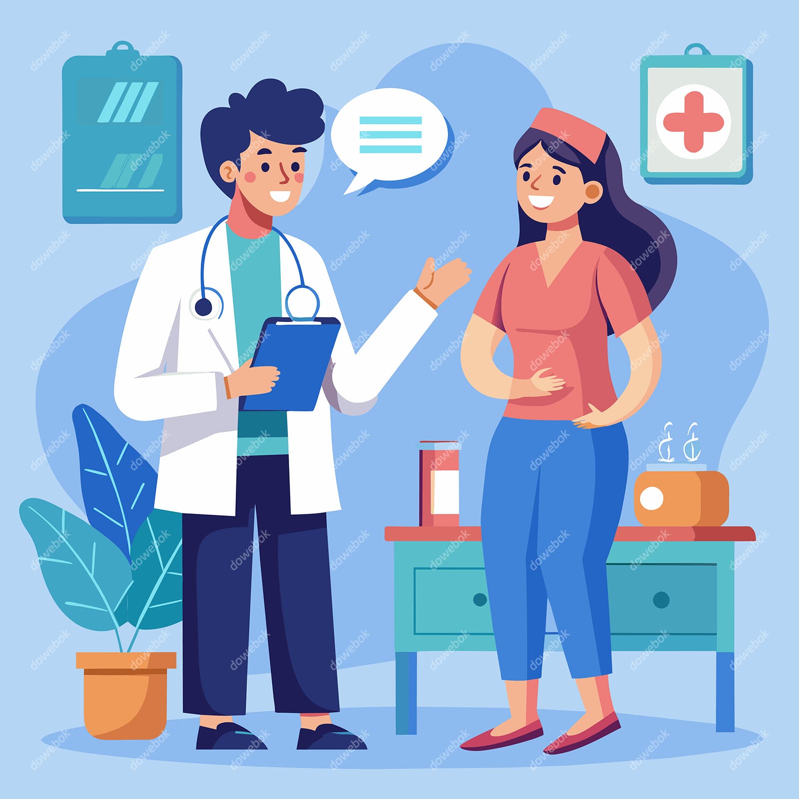 一位医生和一位孕妇交谈矢量素材(EPS)