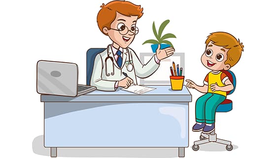 一位男医生正在给一些小男孩就诊矢量素材(EPS)