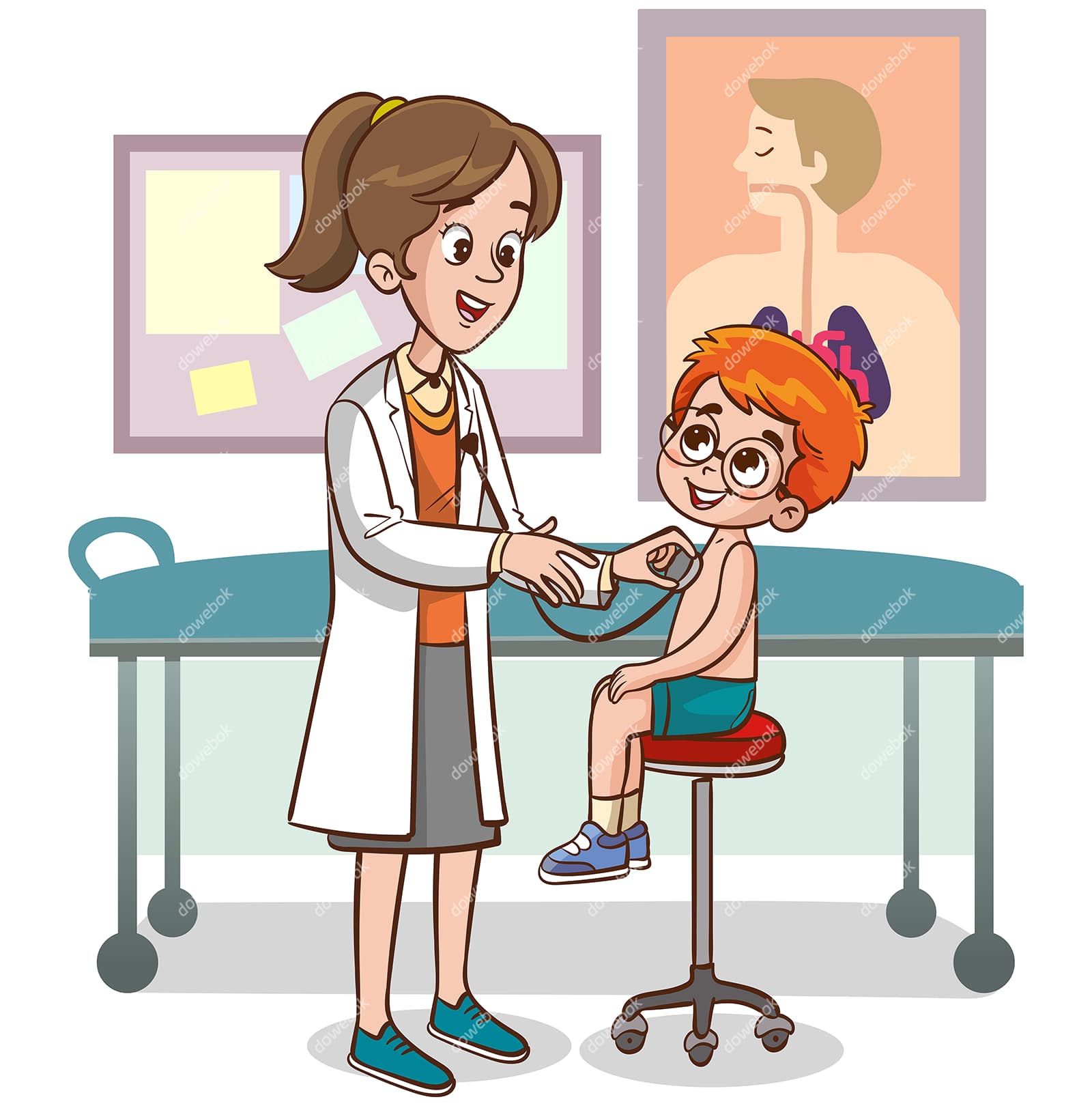 儿科医生用听诊器检查一个小男孩矢量素材(EPS)