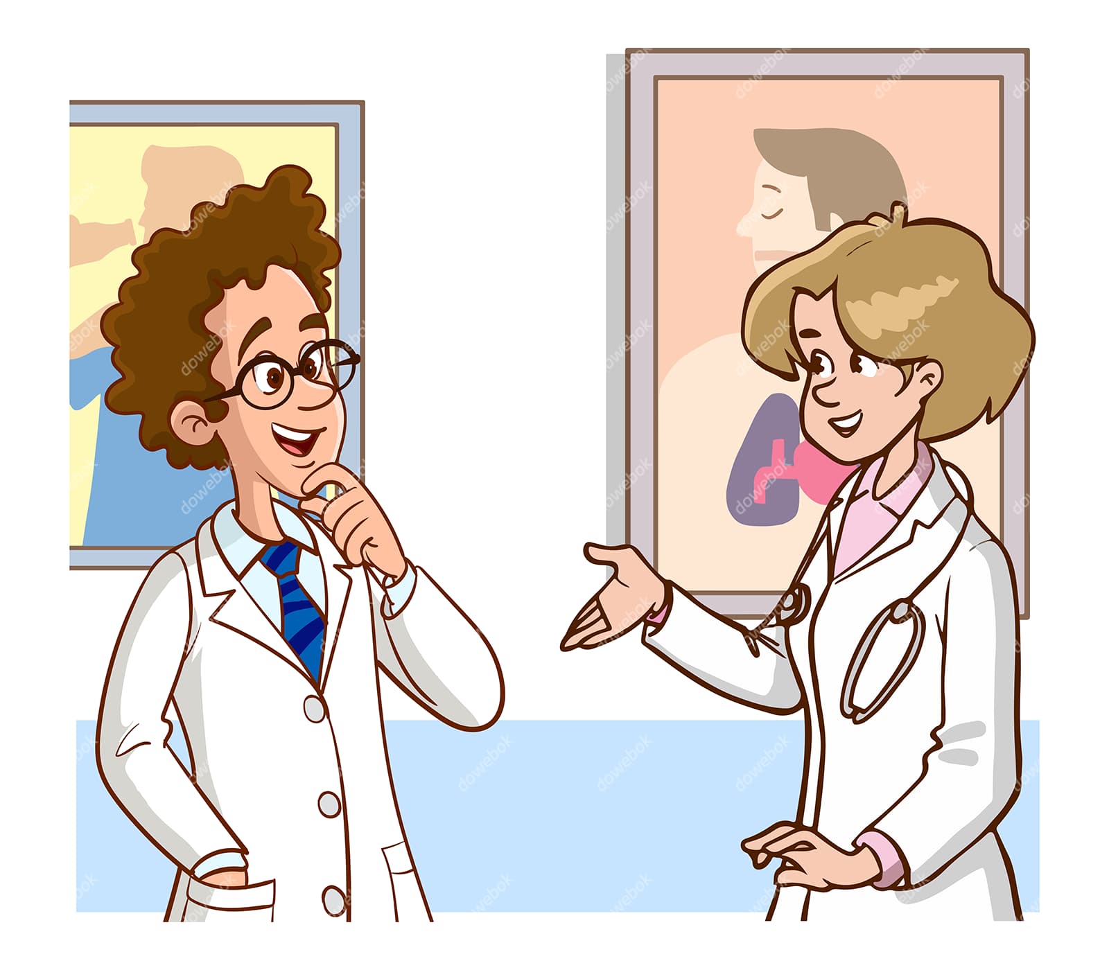 一男一女两位医生正在交谈矢量素材(EPS)