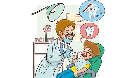 一位牙医给患者检查牙齿矢量素材(EPS)