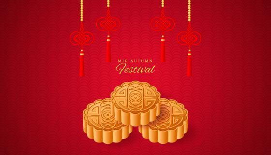 中秋节月饼和中国结矢量素材(EPS/AI/PNG)