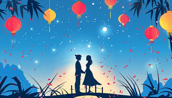 桥上牵手的情侣设计七夕节背景/壁纸图片素材(JPG)