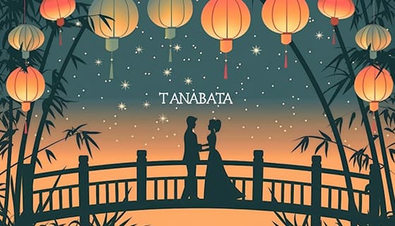 桥上相会的恋人设计七夕节背景/壁纸图片素材(JPG)