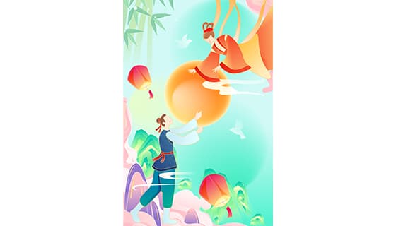 欢喜相会的牛郎织女七夕节海报矢量素材(EPS)