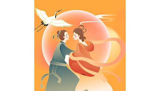 月下相会的牛郎织女七夕节矢量素材(EPS)