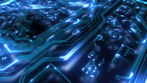 流动着蓝光的电路板