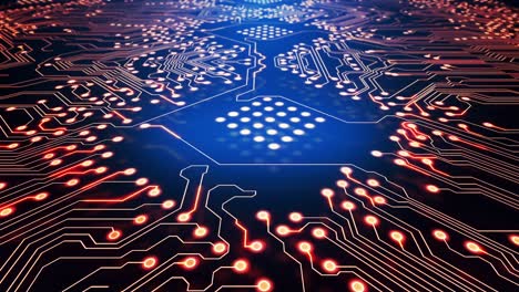 流淌和闪烁着光亮的电路板