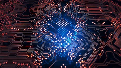 流淌和闪烁着光亮的电路板