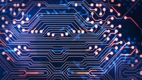 流淌和闪烁着光亮的电路板