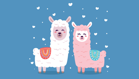 可爱的情侣羊驼矢量素材(EPS/AI/PNG)