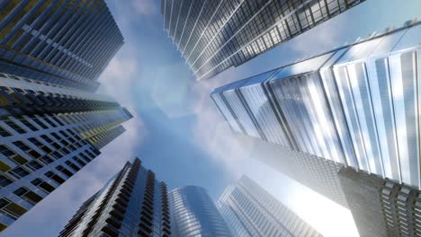 抬头仰望城市商务中心的摩天大楼