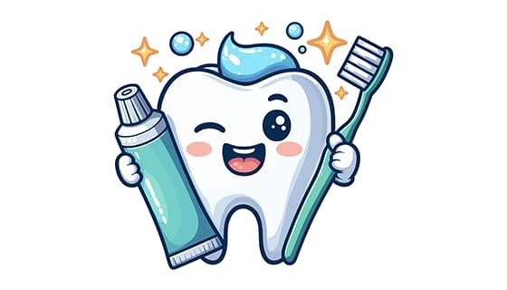 拿着牙刷和牙膏眯眼笑的牙齿矢量素材(EPS)