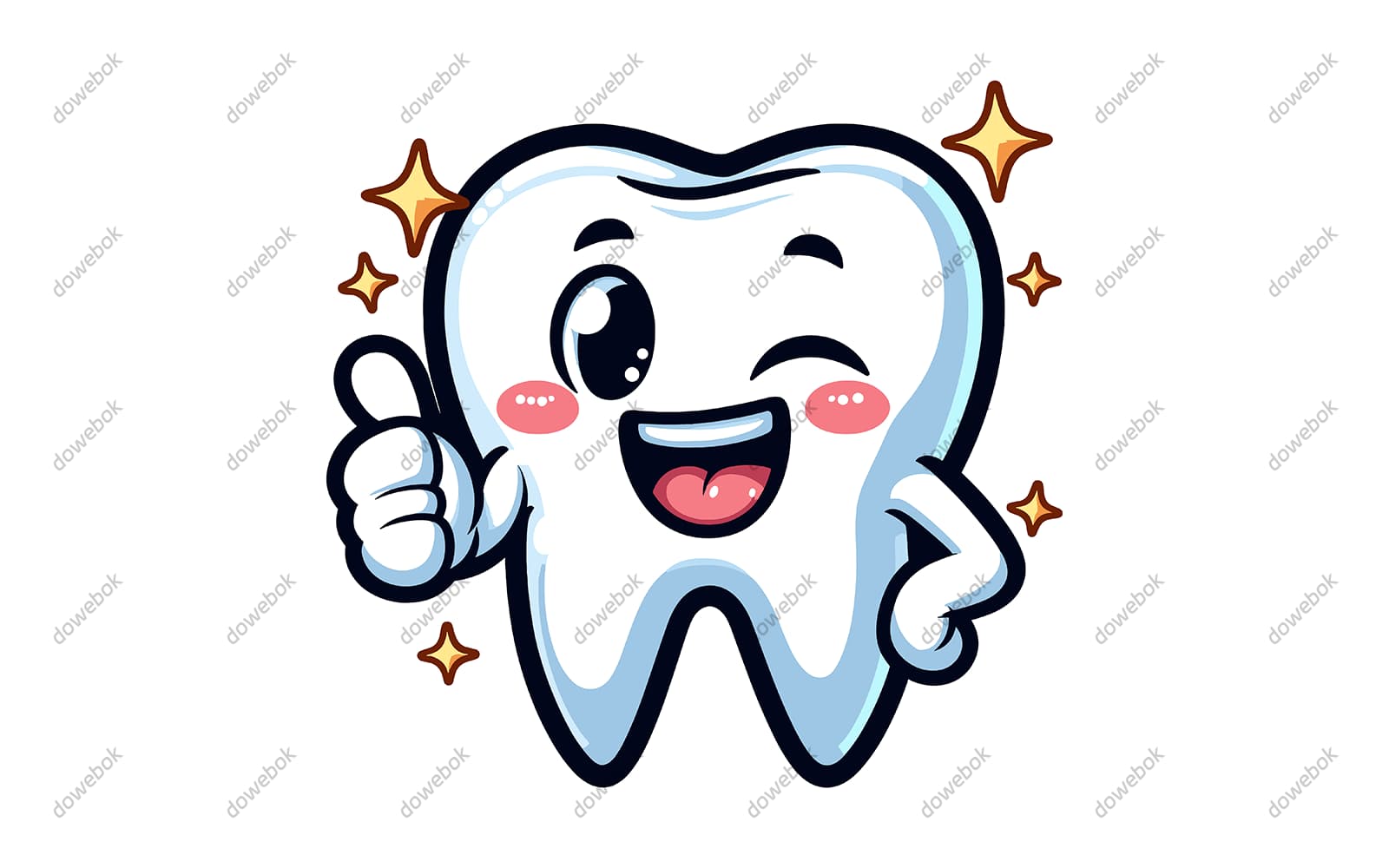 竖着大拇指的卡通牙齿矢量素材(EPS)