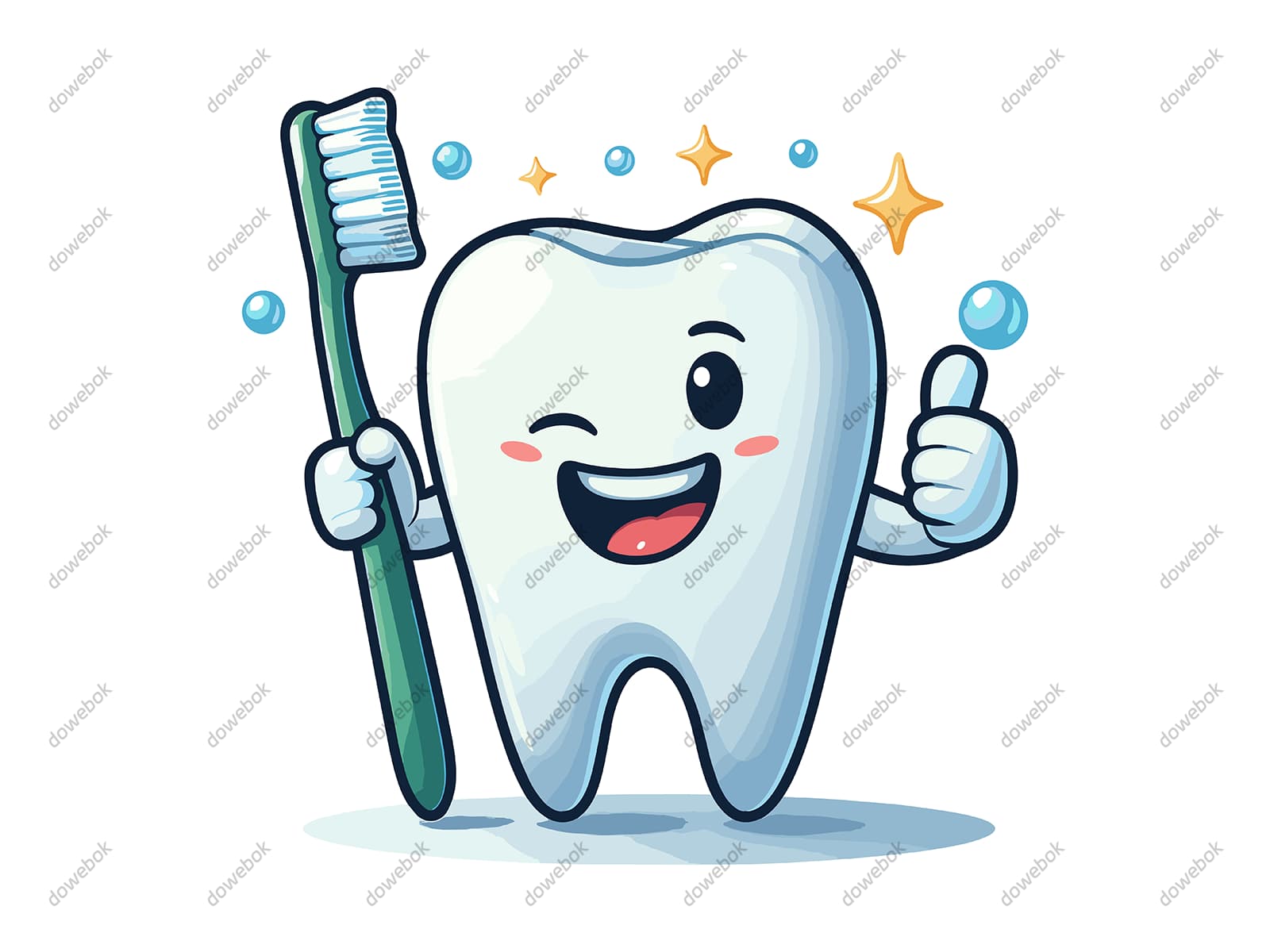 拿着牙刷竖起大拇指的牙齿矢量素材(EPS)