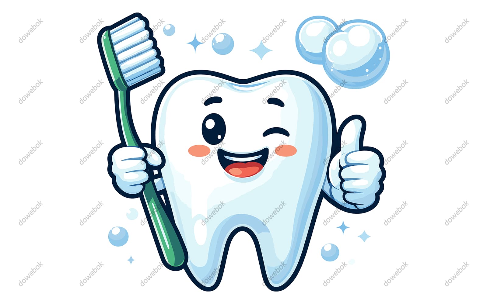 拿着牙刷竖起大拇指的牙齿矢量素材(EPS)