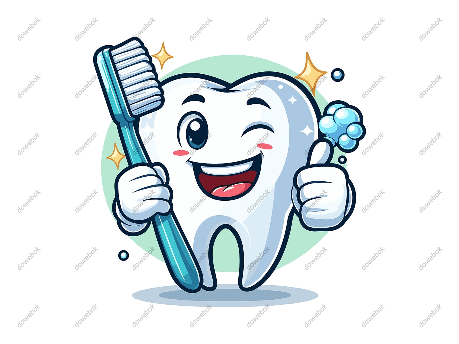 拿着牙刷竖起大拇指的牙齿矢量素材(EPS)
