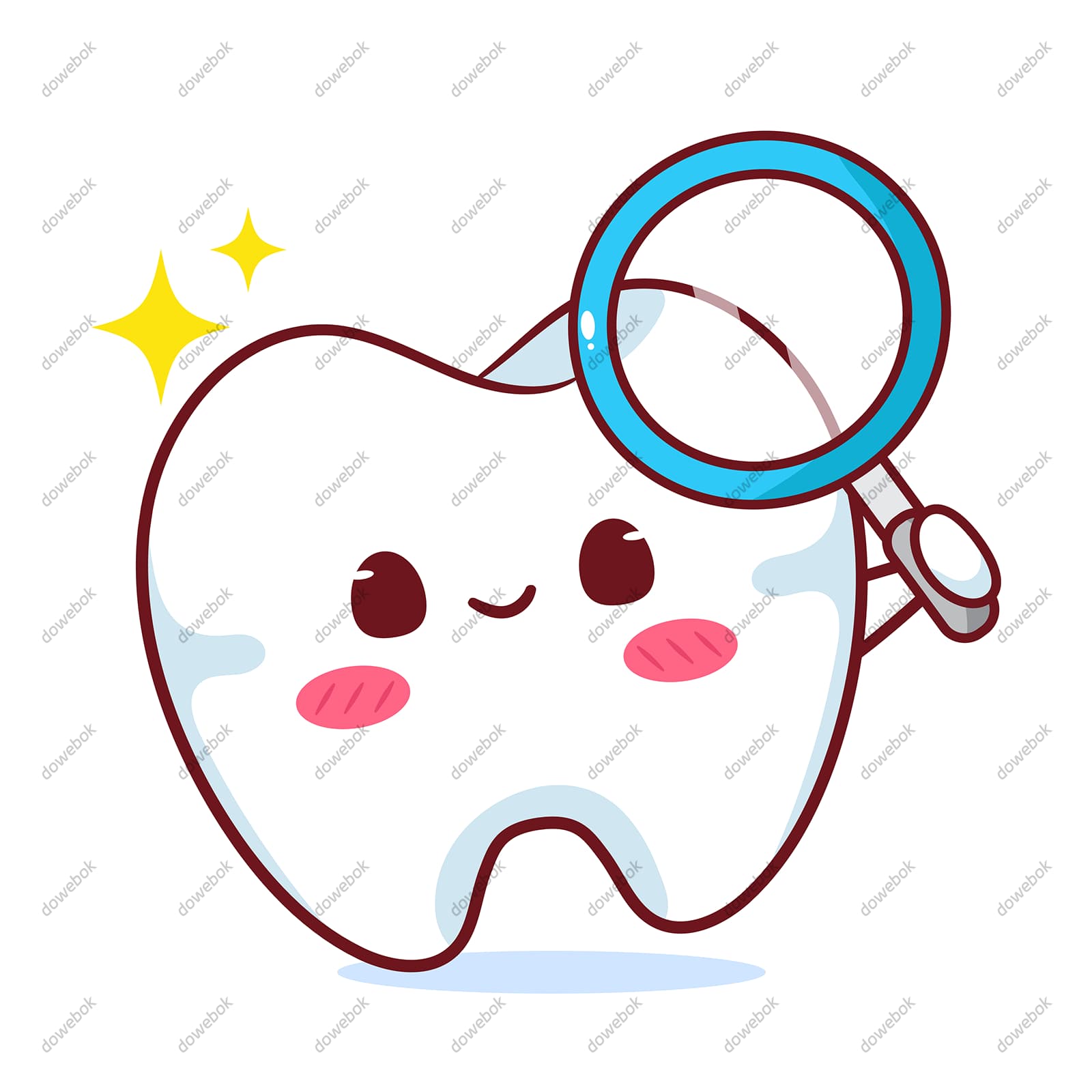 拿着放大镜的可爱牙齿矢量素材(EPS)