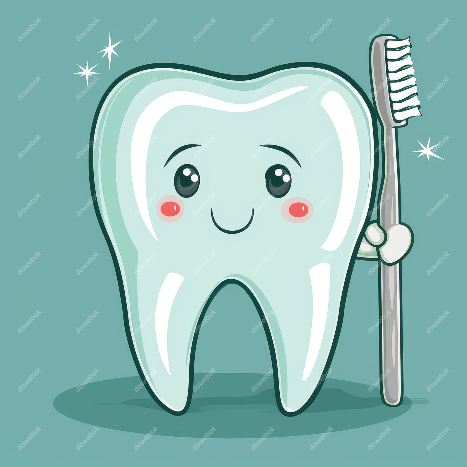 拿着牙刷的卡通牙齿图片素材(JPG)