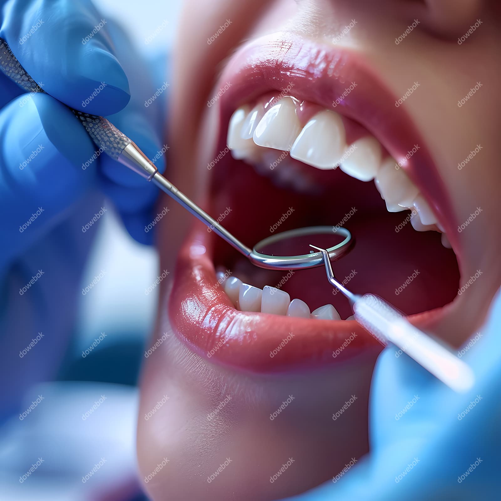 牙医给年轻女士检查牙齿图片素材(JPG)