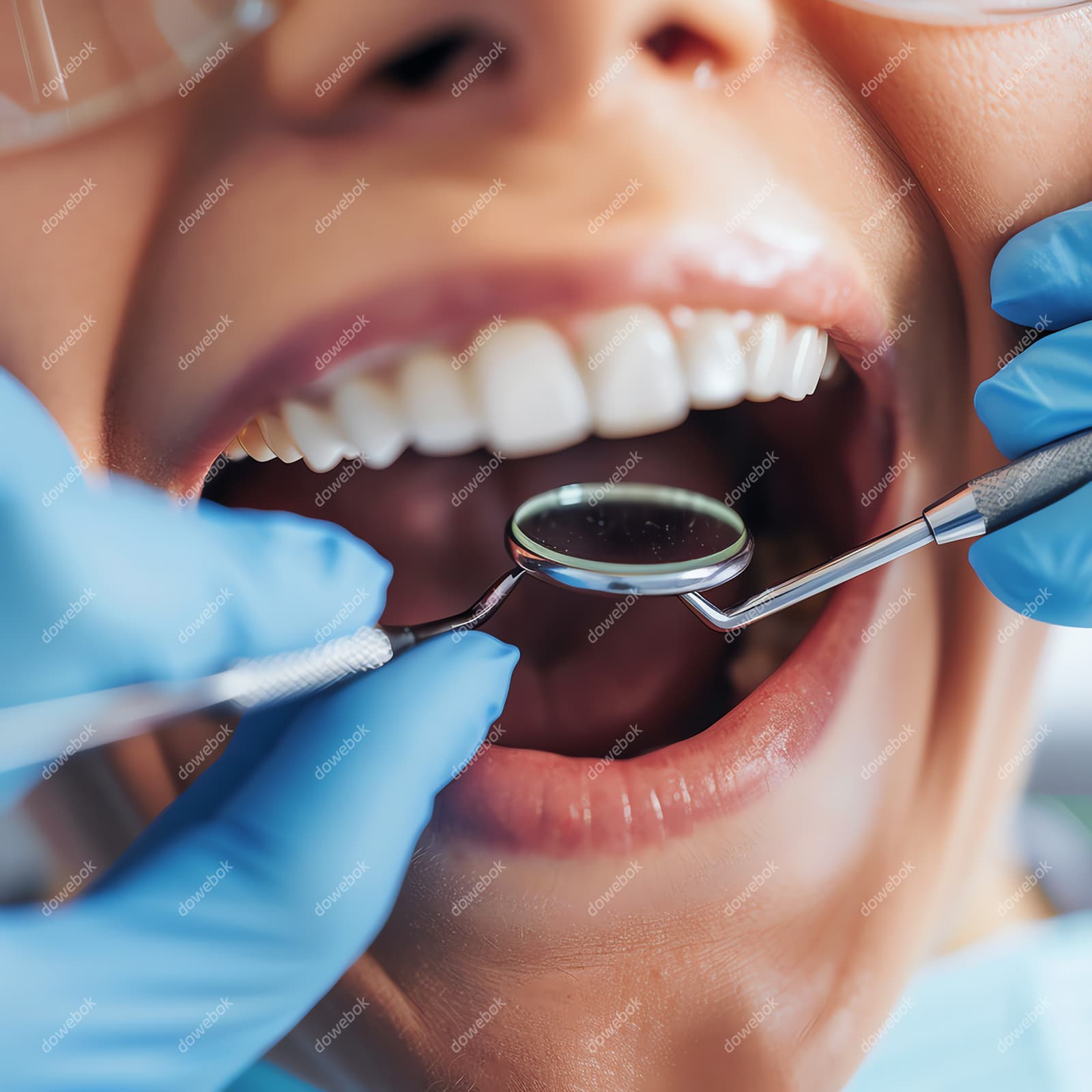 牙医给年轻女士检查牙齿图片素材(JPG)