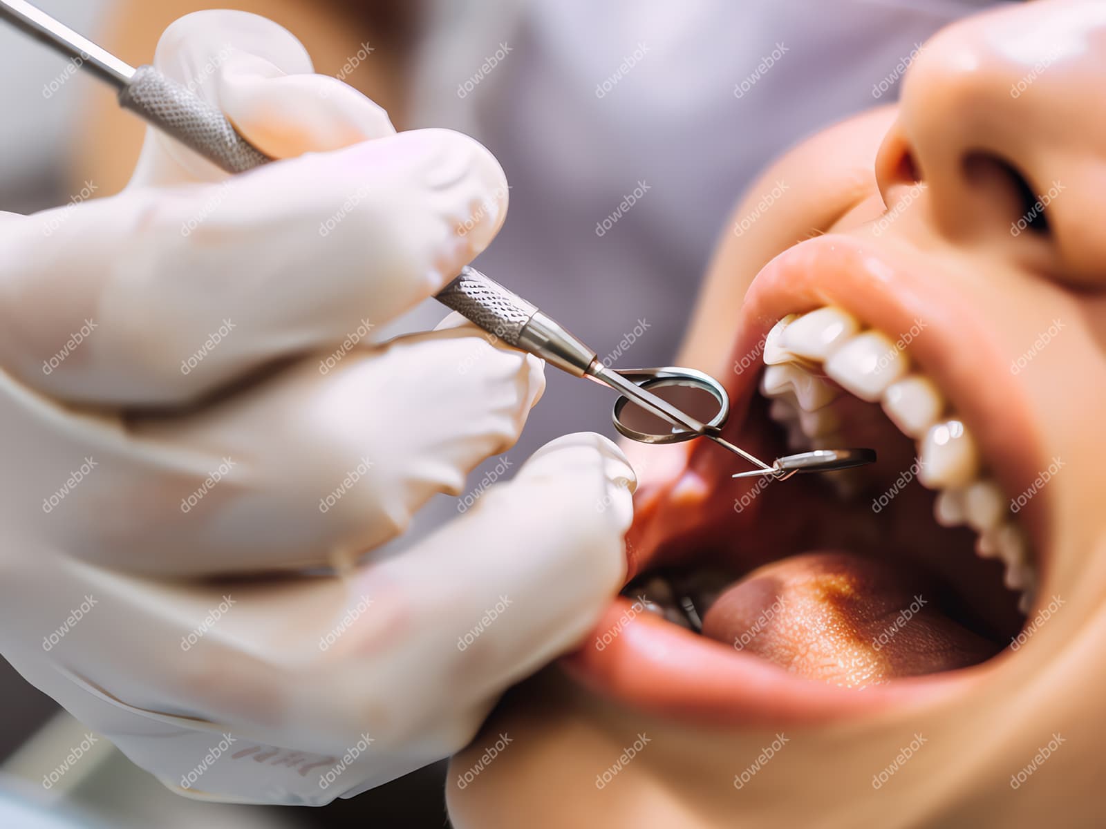 牙医给年轻女士检查牙齿图片素材(JPG)