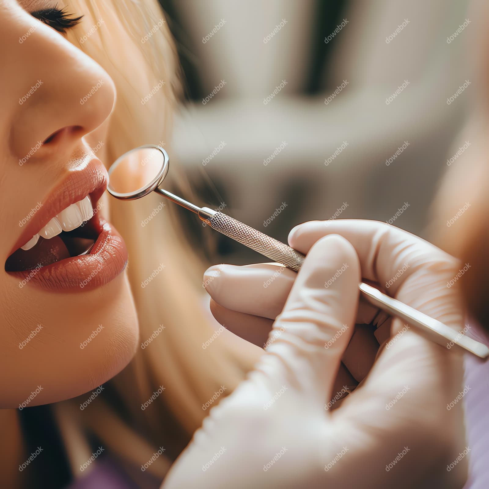 牙医给年轻女士检查牙齿图片素材(JPG)