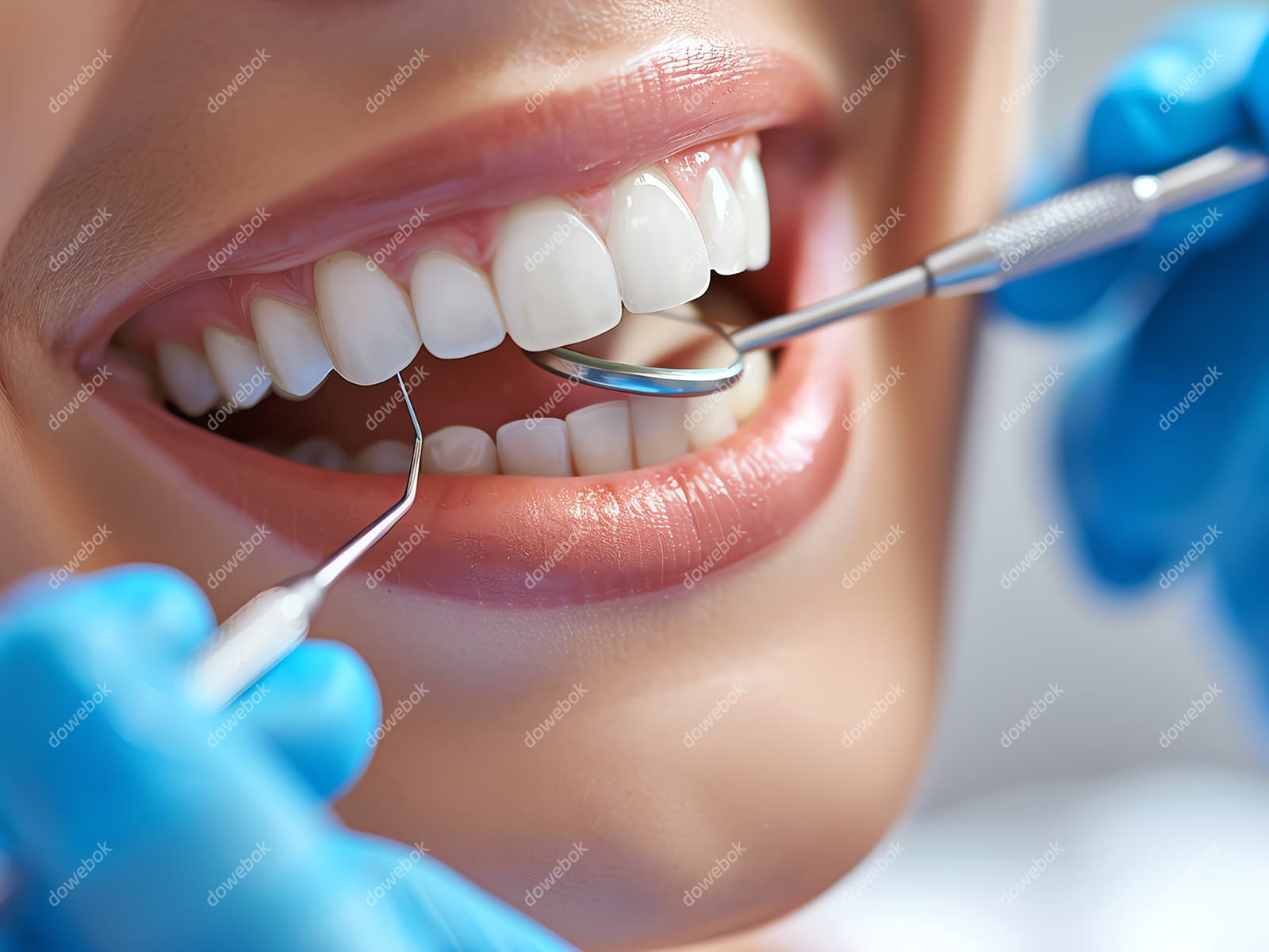 牙医给年轻女士检查牙齿图片素材(JPG)