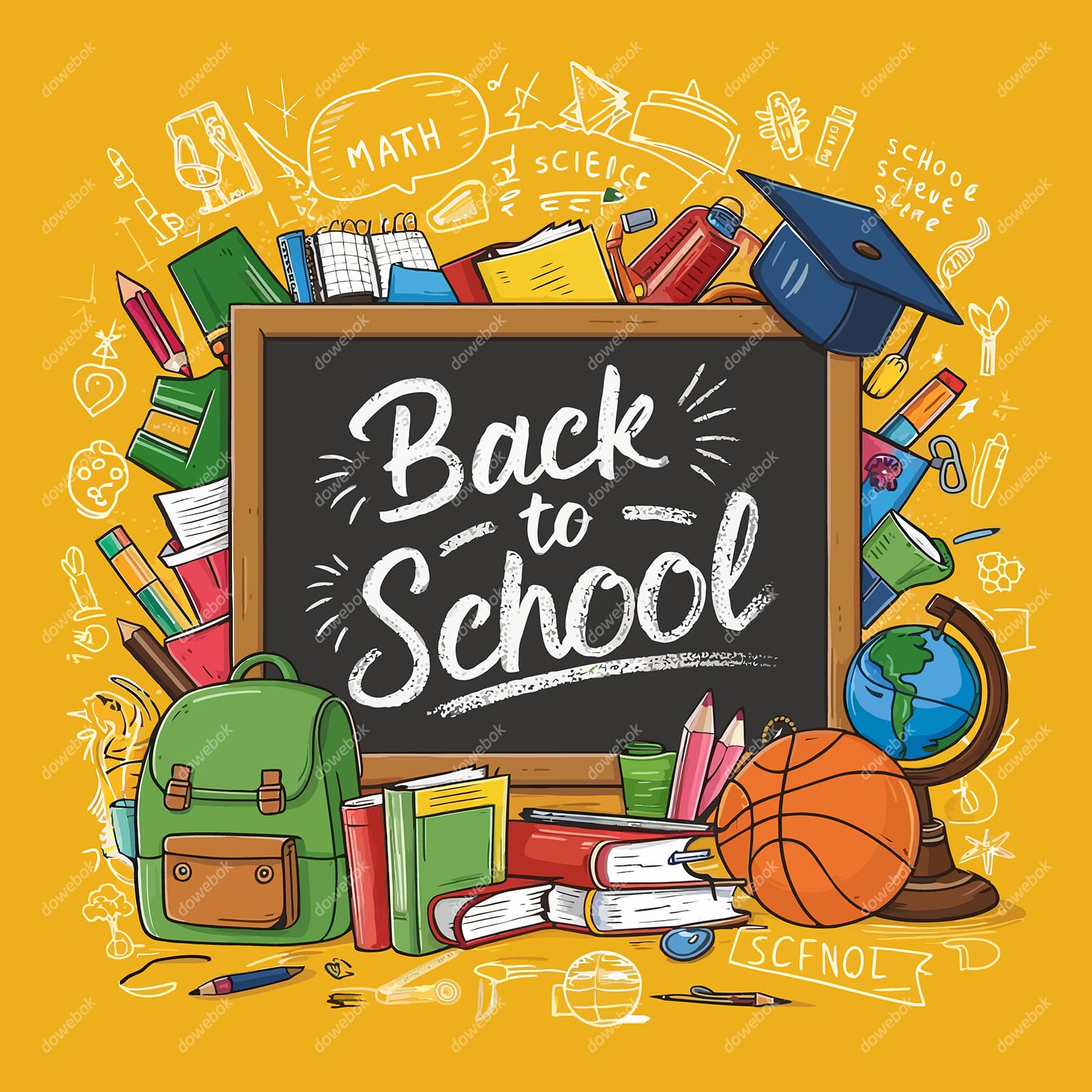 各种各样的学习工具设计开学季矢量素材(EPS)