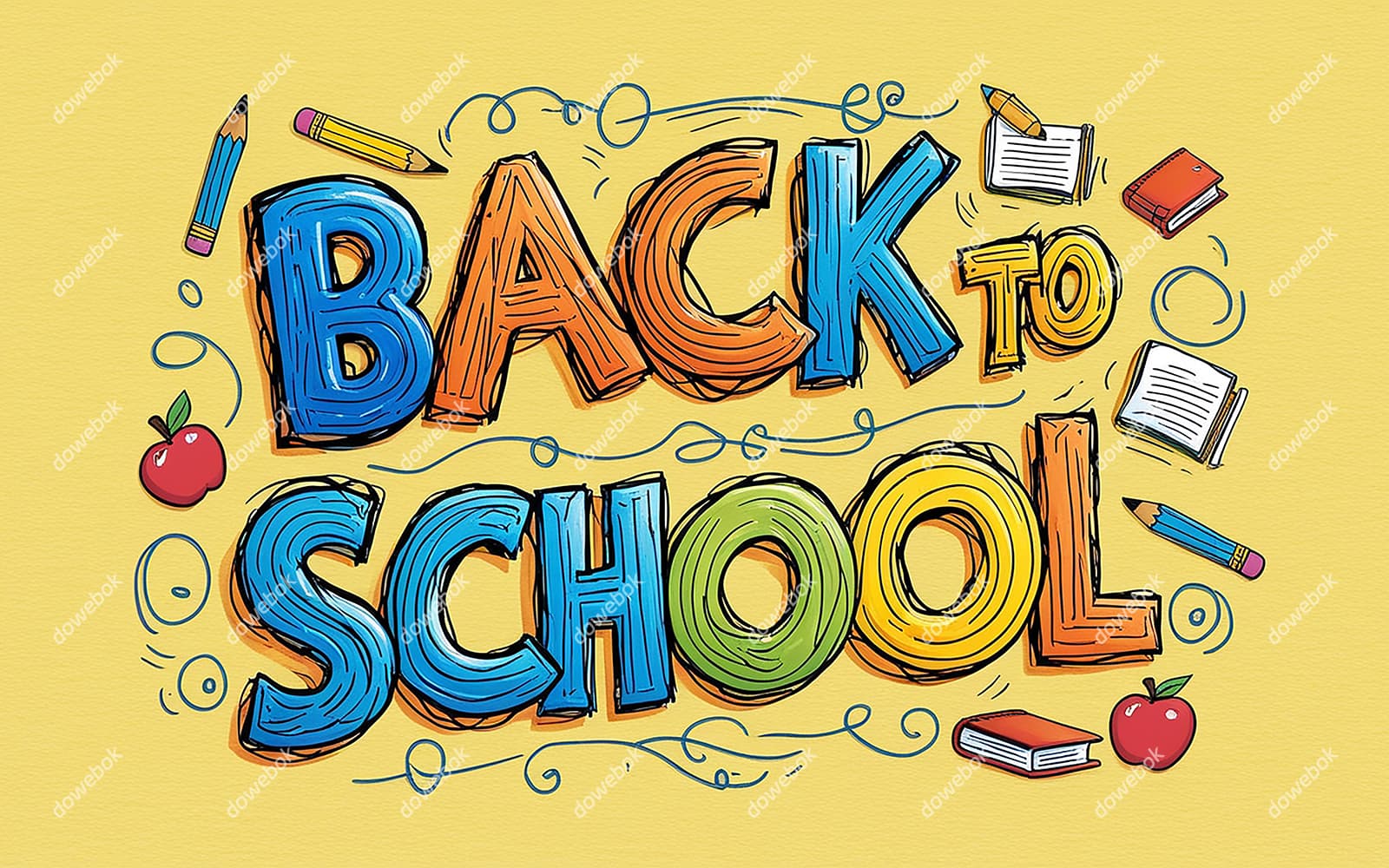 涂鸦 back to school 字母矢量素材(EPS)