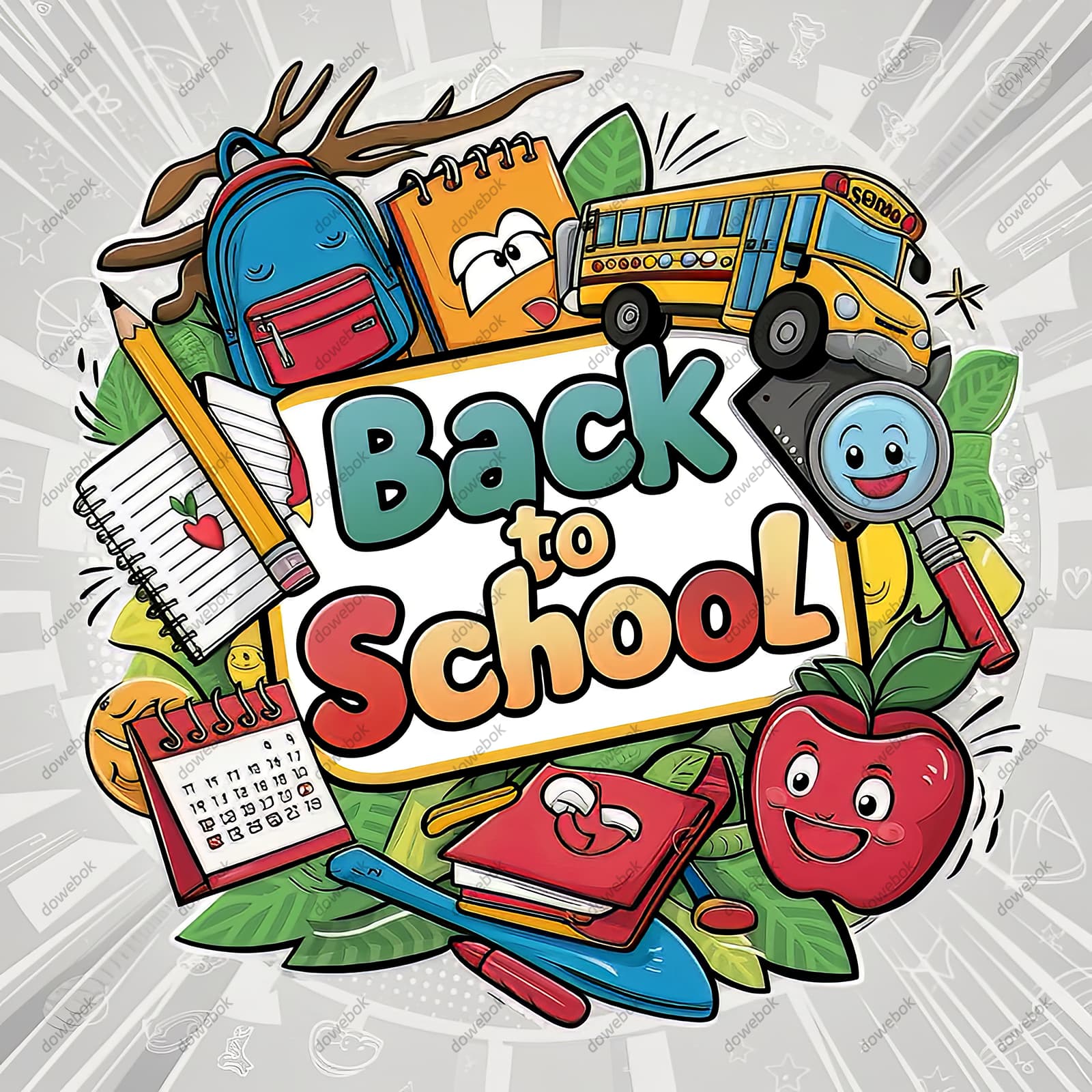 卡通风格设计开学返校图片素材(JPG)