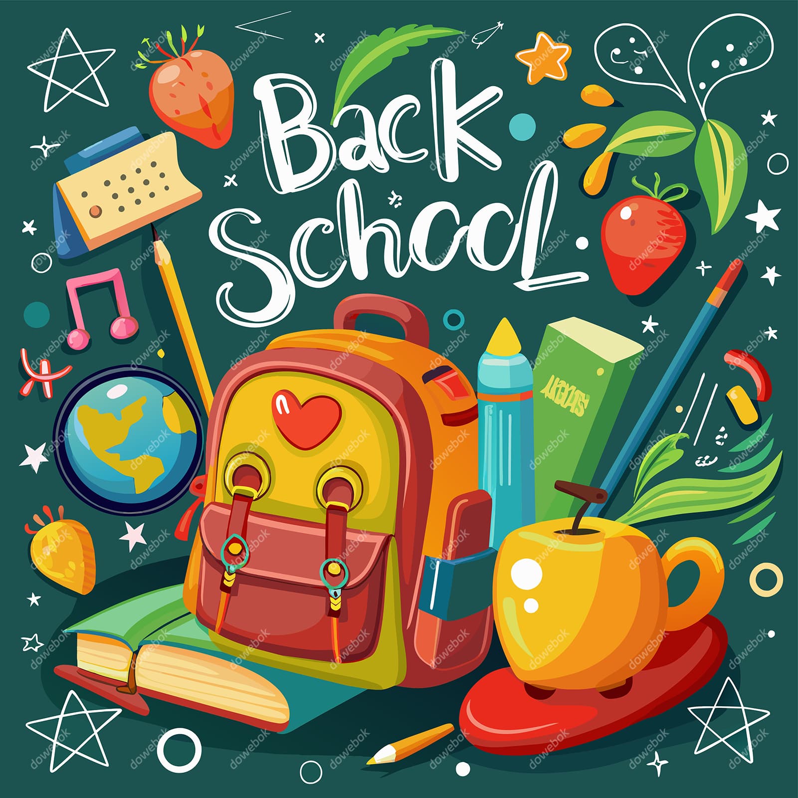 卡通风格设计开学返校矢量素材(EPS)