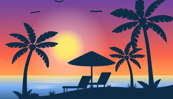 热带日落海滩背景矢量素材(EPS/AI)