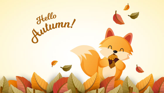 可爱松鼠秋天背景矢量素材(EPS/AI/PNG)