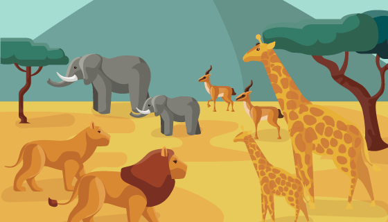 大草原和野生动物矢量素材(EPS/AI)