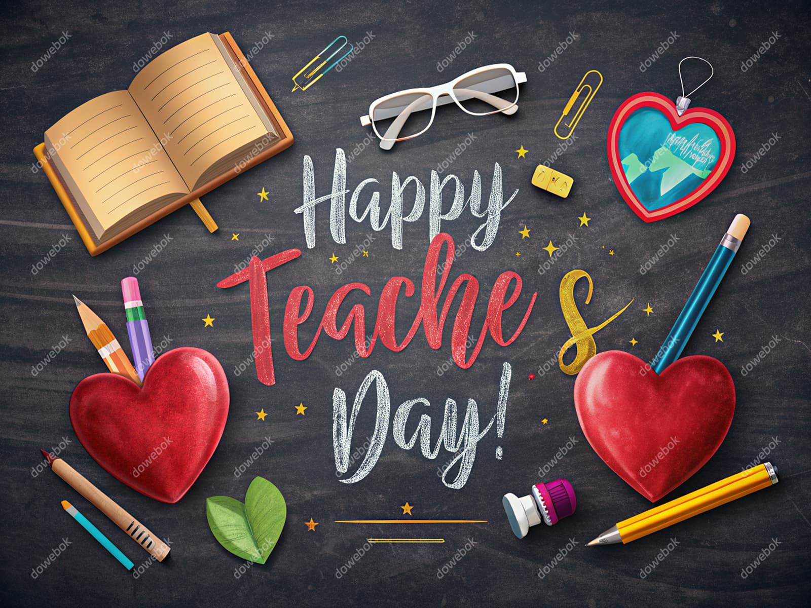 书本爱心铅笔等设计教师节快乐图片素材(JPG)